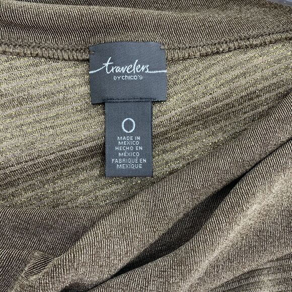 Chicos Travelers Womens Slinky Knit Brown Gold Ribbed Asymmetric Hem Top Sz 0 S - Picture 8 of 10